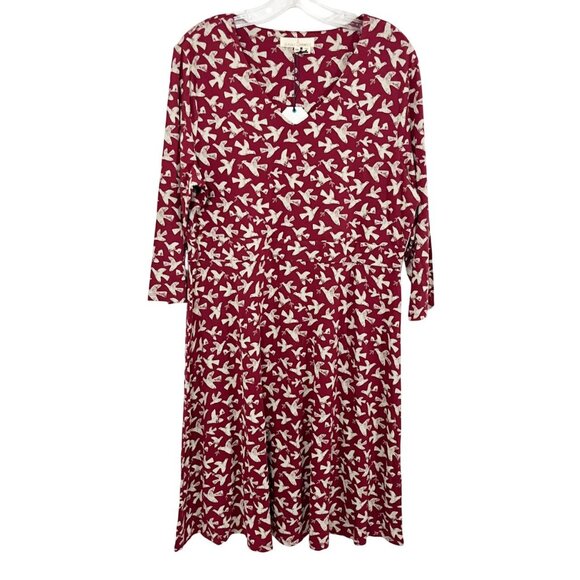 NEW Seasalt Cornwall Tempera Dress Red Bird Print Long Sleeve Jersey Size US 14 - Picture 1 of 7